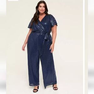 Lane Bryant Sequin Flutter Sleeve Wide Leg Jumpsuit Formal Plus Size 22/24